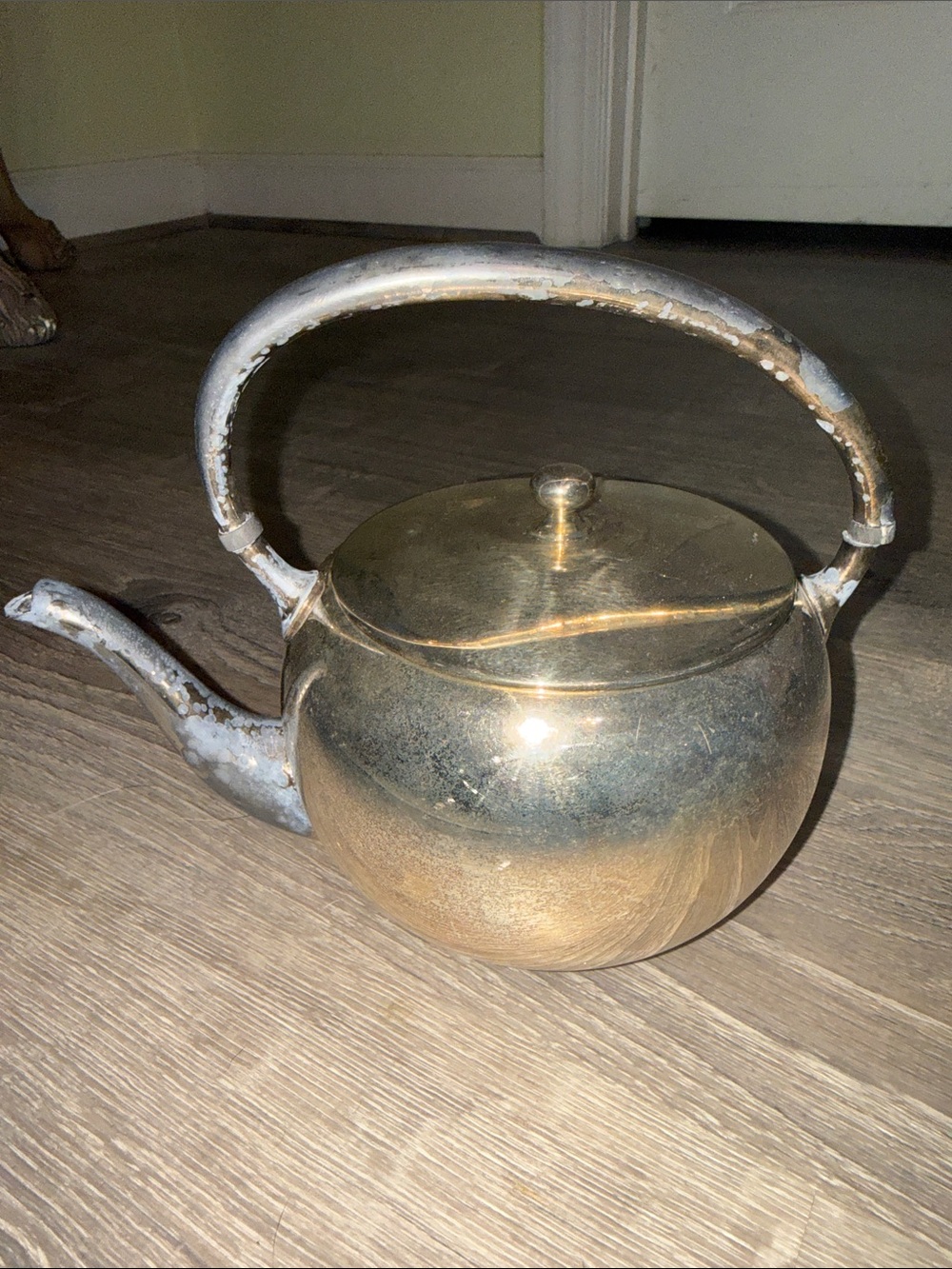 Academy Silver on Copper Teapot with Curved Handle